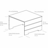 Zeigt die Abmessungen einer Garagenstruktur: Dachbreite 59 cm, Einfahrtshöhe 32 cm, ges. Höhe 35 cm, Einfahrtsbreite/-tiefe 55 cm.