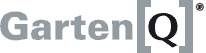 Ein Logo mit dem Text "GartenQ" in grau, wobei das "Q" in einem schwarzen Quadrat steht.