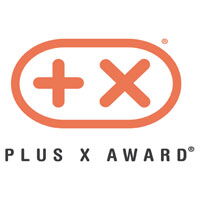 Das Bild zeigt das Logo des Plus X Award mit einem "+x" Symbol in einem Oval und dem Text "PLUS X AWARD".